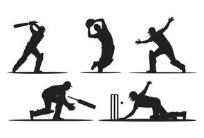 Dynamic silhouettes of cricket players in action on a white background vector