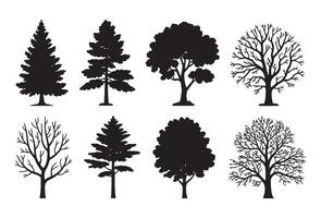 Collection of silhouetted trees in different styles and seasons vector