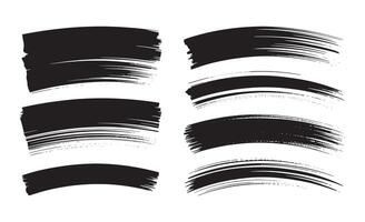 Collection of black brush strokes with textured edges on white background vector