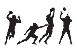 Silhouettes of american football players in dynamic action poses vector
