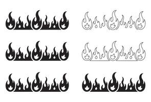 Stylized flame border designs in black and outline styles vector