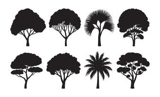 Collection of diverse black tree silhouettes on a white background vector