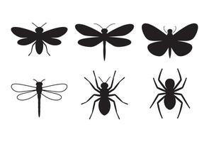 Collection of silhouetted insects and a spider on a white background vector