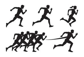 Silhouettes of athletes running in a race showcasing dynamic movement and competition vector