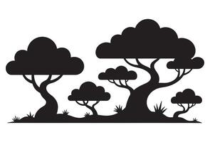 Stylized black silhouette trees with rounded canopies on a white background vector