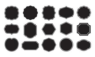 Collection of diverse black decorative labels and shapes on white background vector