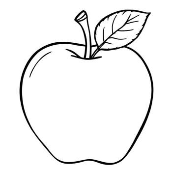 A Simple and Elegant Line Art Drawing of a Fresh Red Apple with a Stem and Leaf for Coloring Fun vector