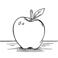 Simple Outline Drawing of a Fresh Apple with a Leaf Sitting in Water for Coloring Fun vector