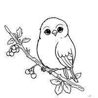 Cute Fluffy Bird Perched on a Berry Branch A Whimsical Line Art Coloring Page for All Ages vector