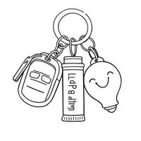 Cute Smiling Light Bulb and Car Fob Keychain Line Art Coloring Page vector