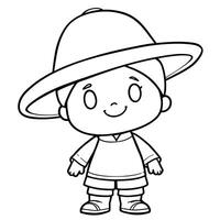 Adorable Chibi Boy Wearing a Big Hat for Coloring Fun and Creative Expression vector