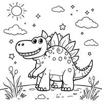 Charming Stegosaurus Dinosaur Grinning Wide Under the Sunny Sky for Coloring Fun vector
