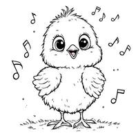 Cute Fluffy Chick Singing a Happy Song surrounded by Musical Notes vector