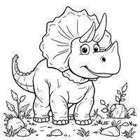 Cute Cartoon Triceratops Dinosaur Coloring Page Art for Kids and Adults vector