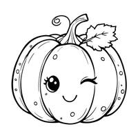 Cute Winking Pumpkin with Leaf and Curly Stem for Fall Autumn Coloring vector