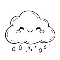 Adorable Cute Kawaii Happy Smiling Cloud with Raindrops Easy Drawing for Coloring Book Pages Fun Activity vector