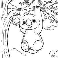 Adorable Koala Hanging From Tree Branch in Forest Coloring Page Line Art vector