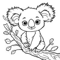 Cute Baby Koala Sitting on a Tree Branch Easy Line Art for Coloring Book Fun vector