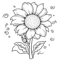 Charming Line Art Sunflower Coloring Page with Cute Ladybug Friend for Relaxation and Creative Fun vector