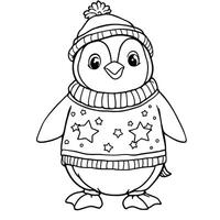 Cute Penguin Wearing a Warm Winter Hat and Sweater for Coloring Fun vector