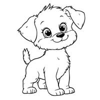 Adorable Fluffy Puppy Dog Smiling and Ready for Coloring Fun Line Art vector