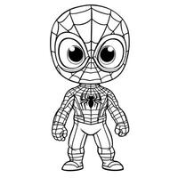Cute Chibi Spider Hero Cartoon Character Outline Drawing for Coloring Book Pages vector