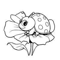 Cute Ladybug on Flower Line Art Coloring Page for Kids to Enjoy and Learn vector