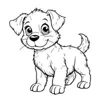 Adorable Fluffy Puppy Dog Stand Up Playful Happy Expression Line Art Coloring Page vector