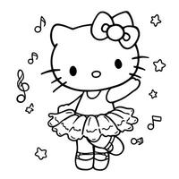 Adorable Ballerina Kitty Dancing with Musical Notes and Stars Line Art Coloring Page Fun Activity vector