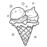 Sweet Delightful Double Scoop Ice Cream Cone with Sparkles Coloring Page vector