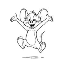 Joyful Cartoon Mouse Jumping With Open Arms A Delightful Line Art Coloring Page vector