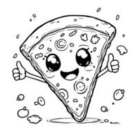 Cute Kawaii Pizza Slice Character with Thumbs Up and Sprinkles Coloring Page Art vector