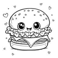 Adorable Kawaii Burger Character Outline for Creative Coloring Fun vector