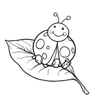 Adorable Cartoon Ladybug Sitting on a Large Leaf for a Fun Coloring Activity for Children vector
