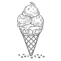 Deliciously Creamy Triple Scoop Ice Cream Cone for Coloring Fun vector