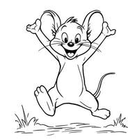 Joyful Cartoon Mouse Character Jumping with Arms Raised in a Happy Pose for Coloring Fun vector