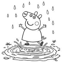 Peppa Pig Jumping in Muddy Puddles Line Art Coloring Page Fun for Kids vector