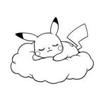 Cute Sleeping Electric Mouse Creature on a Fluffy Cloud Coloring Page Line Art vector