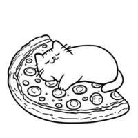 Cute Kawaii Cat Sleeping on a Delicious Slice of Pizza Resting Peacefuly Animal vector