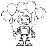 Cheerful Robot Holding a Bunch of Balloons a Fun and Whimsical Illustration for Coloring Pages vector