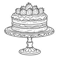 Delicious Strawberry Layer Cake on a Decorative Stand for Coloring Fun vector