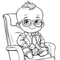 Adorable Baby Dressed in a Suit Sitting in a Chair Coloring Page vector