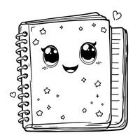 Adorable Kawaii Notebook Character with Cute Star Decorations for Creative Coloring Fun vector
