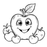 Cute Happy Apple Character with Small Apples Around for Kids Coloring Pages Fun and Easy Illustration vector