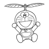 Cute Cartoon Robot Cat Character with Propeller Flying Coloring Page Line Art vector