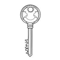 Antique Skeleton Key with Decorative Ornate Bow and Intricate Bit Pattern Detailed Line Art vector