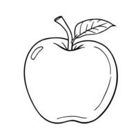 Simple line art drawing of a fresh red apple with a stem and a single leaf ready for coloring vector