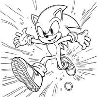 Fast Blue Hedgehog Running With Speed Lines and Action Effects Line Art Coloring Page vector