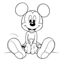 Cute cartoon mouse character sitting happily with big ears and a joyful expression perfect for coloring vector