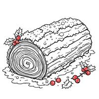 A Festive Yule Log Cake With Holly Berries And Snowy Powder Decoration Line Art Coloring Page vector